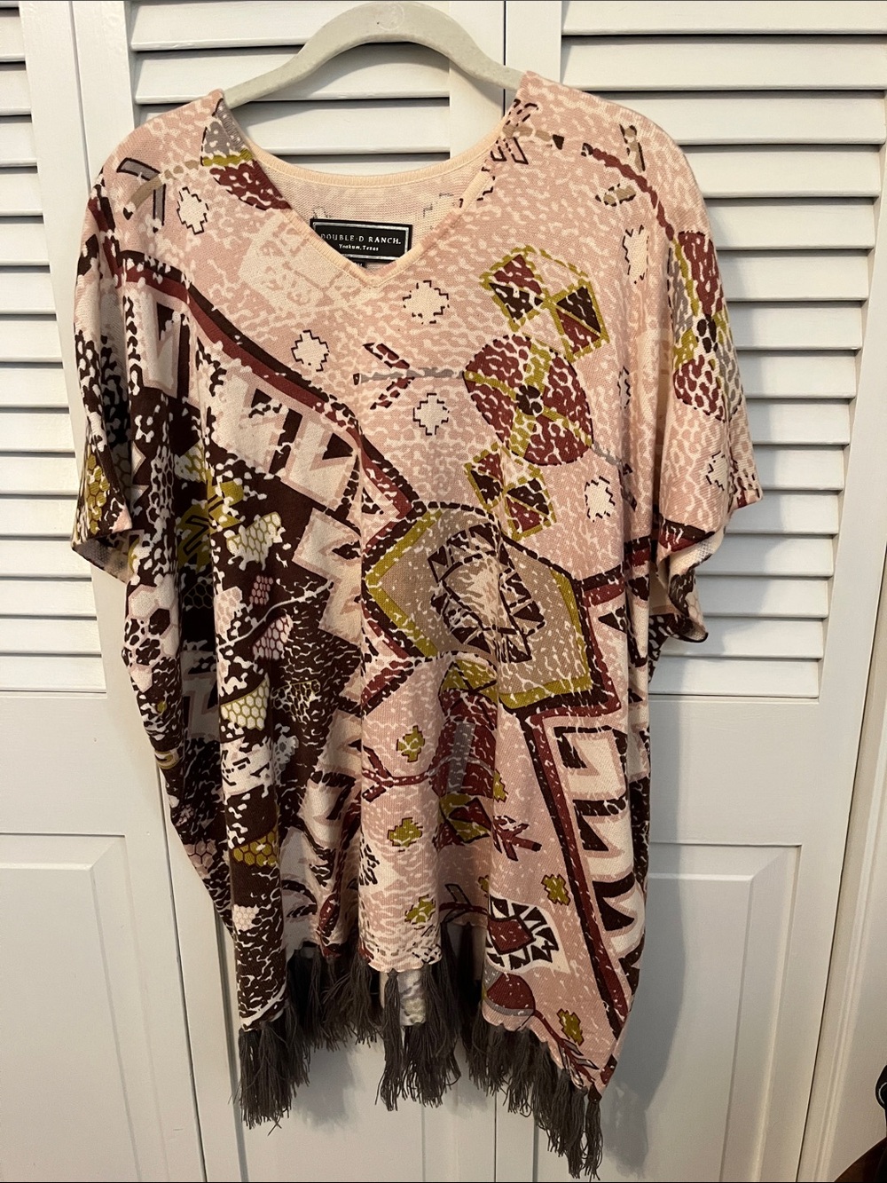 Double D Ranch Blush Pink Geometric Fringe Poncho